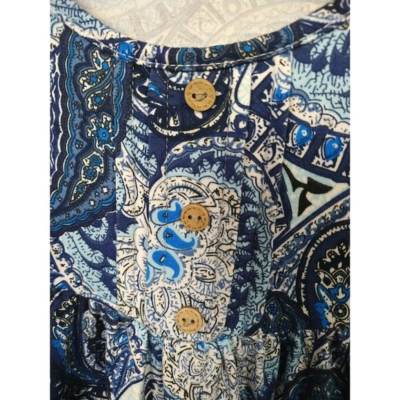CPOKRTWSO Woman 2X Blouse Blue Paisley Soft S/S Relaxed Fit - Picture 3 of 9